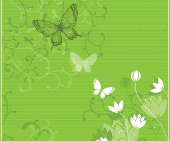 Mariposa Volando Sobre Fondo Verde Arte Floral