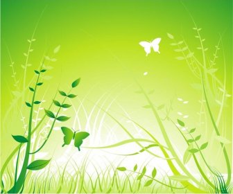 녹색 잔디 생태 배경 벡터에 나비