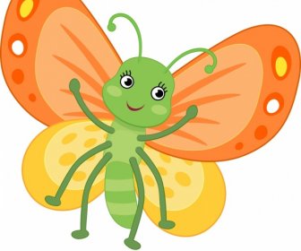 Butterfly Icon Cute Stylized Cartoon Character Sketch