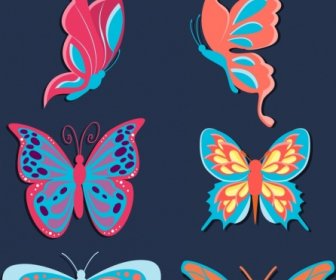 Butterfly Icons Collection Colorful Flat Design