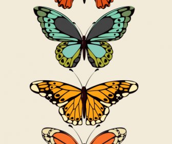 Butterfly Icons Colorful Flat Symmetric Sketch