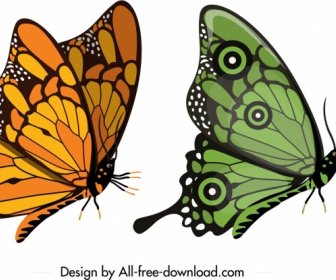 Ikon Butterfly Sketsa Hijau Kuning