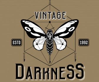 Kupu-kupu Logo Template Hitam Putih Vintage Dekorasi Simetris