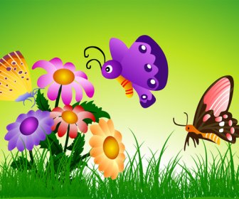 Butterfly With Flowers Background