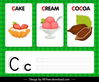 C Alphabet Teaching Template Cake Crean Cocoa Sketch