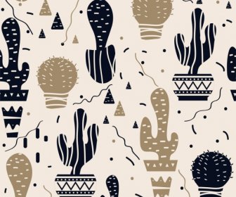 Kaktushintergrund Dunkel Flache Skizze Wiederholtes Design