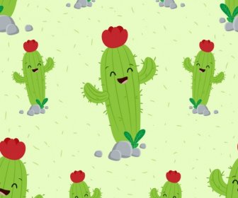 Cactus Background Green Stylized Icons Repeating Design