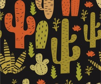 Fondo Oscuro De Diseño Plano De Cactus De Diferentes Formas