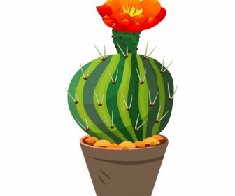 Icono De Maceta De Cactus Colorido Diseño Clásico