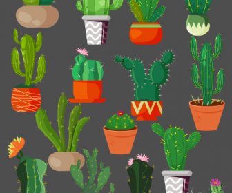 Cactus Icons Collection Colored Flat Classic Sketch