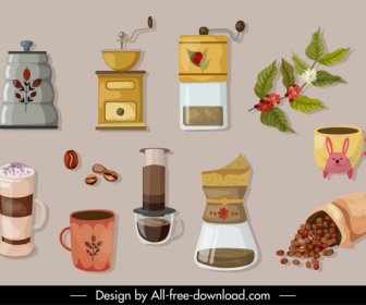 Elemen Desain Kafe Sketsa Kacang Bunga Alat Klasik