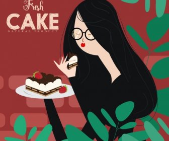 ケーキ広告の楽しみの女性アイコン古典的なデザイン