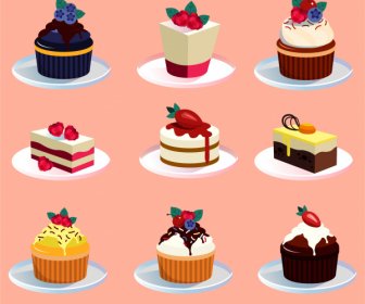 Cake Dessert Icons Colorful Fruity Decor
