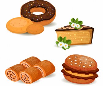 Kuchen Kuchen Symbole Klassische Farbigen Formen Design