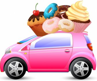 Cakes Advertisement Car Transportation Icon Colorful Decoration