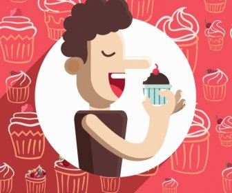 Cakes Background Eating Man Icon Flat Icons Sketch
