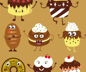 Cakes Icons Collection Cute Stylized Design