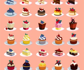 ケーキアイコンコレクションモダンカラフルなデザイン3Dスケッチ