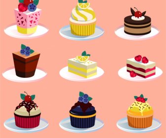 Cakes Icons Colorful Fruity Decor 3d Sketch