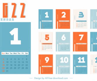Calendar Design Elements Colored Plain Design Number Decor