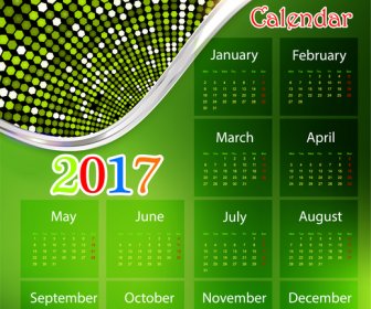 Calendar 2017 Design With Green Background Modern Style