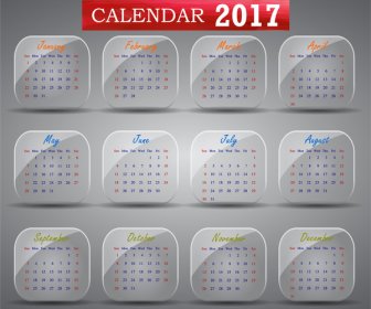 Kalender 2017 Desain Dengan Bulan Ilustrasi Pada Kotak