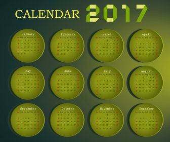 Calendar 2017 Design With Months On Circles