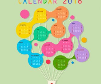 Calendar 2016 Template Balloon