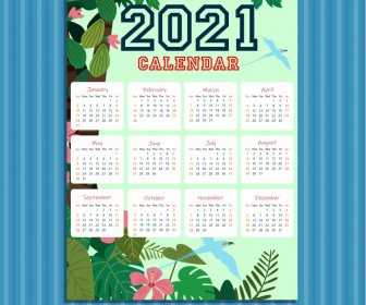 Calendar 2021  Template Nature Elements Decor