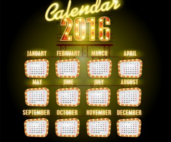 Luz De Neón De Plantilla De Calendario 2016