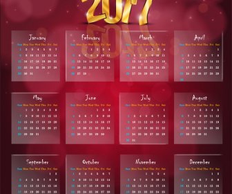 Kalender Template 2017 Emas 3d Transparansi