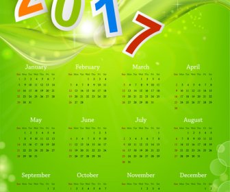 Kalender 2017 Template Hijau Abstrak Latar Belakang