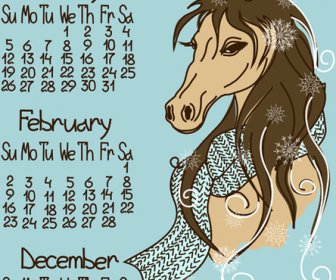 Calendar14 Pferd Jahr Vektor