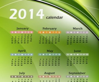 日曆14與抽象綠色背景向量圖