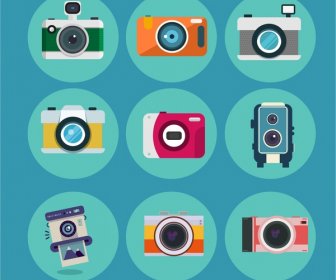 Camera Icons Isolated In Various Colored Styles