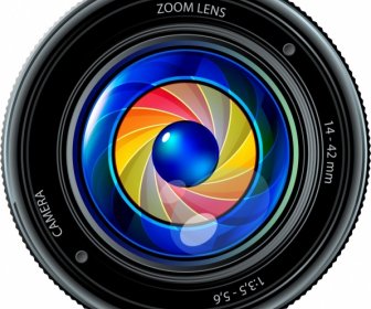 عدسة الكاميرا رمز ملونة لامعة واقعية التصميم