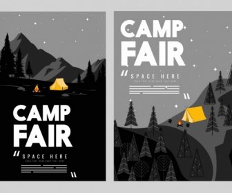 Camp Fair Flyer Template Mountain Night Icons Dark Decor