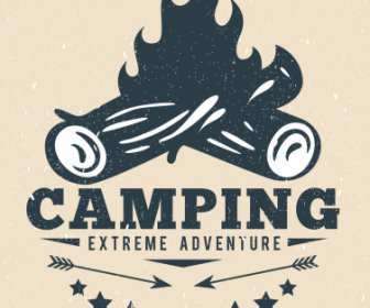 Camping Adventure Poster Retro Design Flaming Wood Sketch