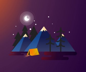 露營背景帳篷安裝圖標彩色三維裝潢