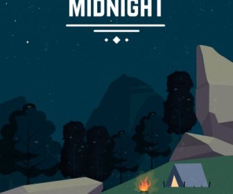 Кемпинг фон палатка скалистая гора ночное время значки