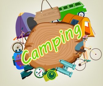Camping Background Various Colored Symbols Decoration