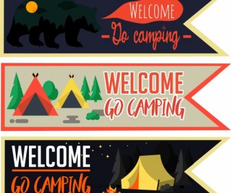 キャンプ バナー動物夜アイコン装飾テントを設定します