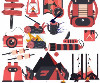 Camping Design Elements Colored Objects Black Red Decor