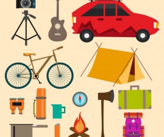 Camping Design Elements Various Colored Icons Isolation