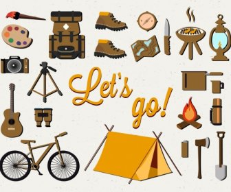 Camping Design Elements Various Colored Objects