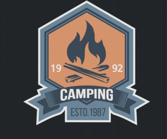 Camping Logo Template Camp Fire Sketch Classical Design