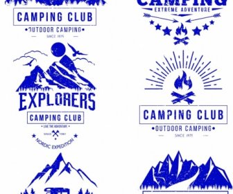 Camping Logo Templates Blue Retro Sketch