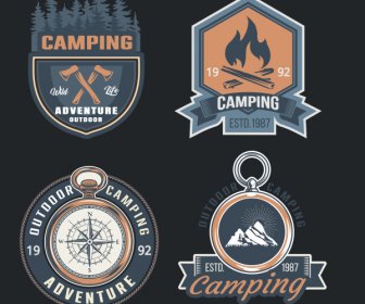 Camping-Logo-Vorlagen Elegante Retro-Design Flache Symbole
