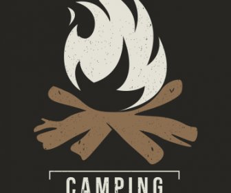 Camping Poster Template Flaming Wood Sketch Dark Retro