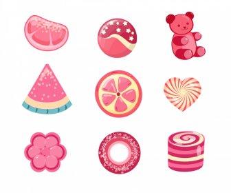 Süßigkeiten-Ikonen-Sammlung 3D-Flachformen-Skizze